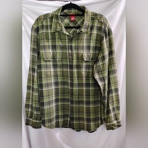 Mossimo Mens Green Plaid Long Sleeve Button Down Shirt Double Pockets Size XL